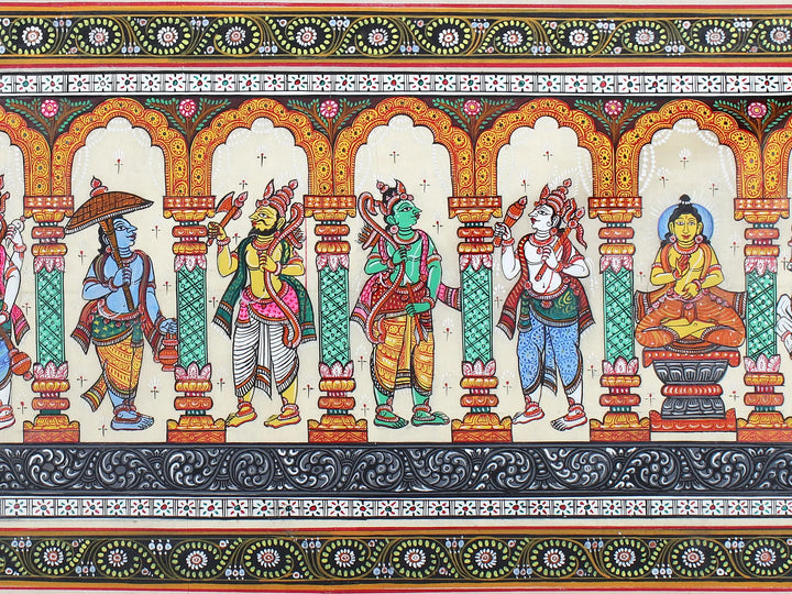 Ten Incarnations of Lord Vishnu (Dashavatara) Pattachitra Painting on Cloth by Rabi Behera · view 3