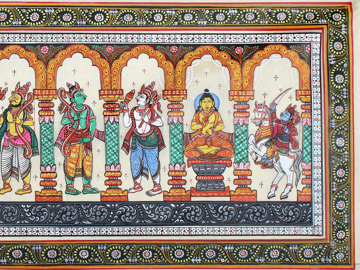 Ten Incarnations of Lord Vishnu (Dashavatara) Pattachitra Painting on Cloth by Rabi Behera · view 4