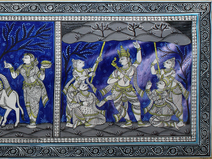 Krishna Playing Flute with Gopis Pattachitra Painting on Cloth by Rabi Behera · view 2
