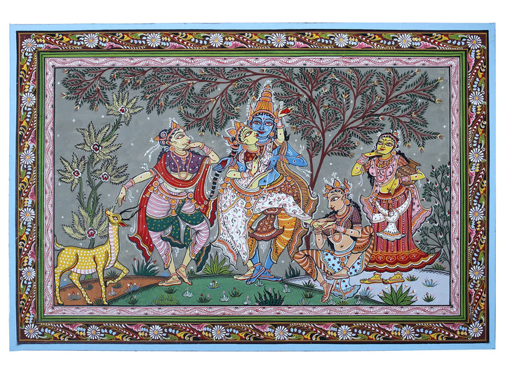 Dancing Radha-Krishna with Gopi Pattachitra Painting on Cloth by Rabi Behera · view 1