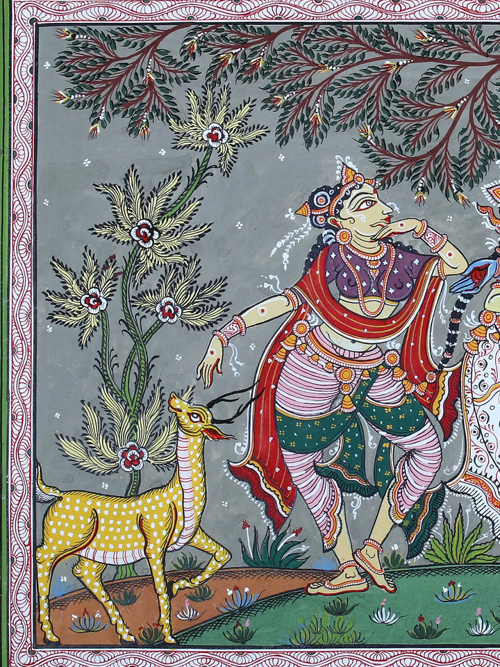 Dancing Radha-Krishna with Gopi Pattachitra Painting on Cloth by Rabi Behera · view 2