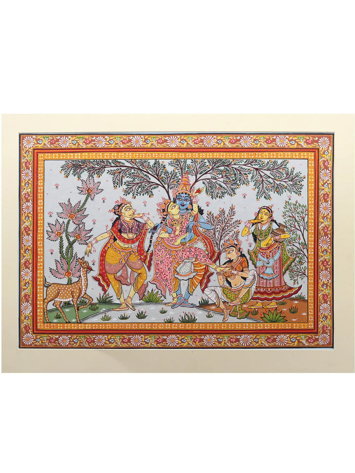 Dancing Radha-Krishna with Gopis Pattachitra Painting on Canvas · view 1