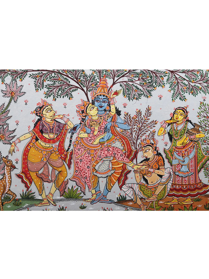 Dancing Radha-Krishna with Gopis Pattachitra Painting on Canvas · view 2