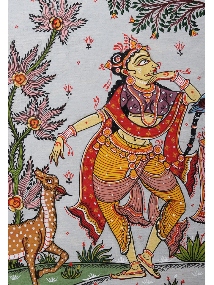 Dancing Radha-Krishna with Gopis Pattachitra Painting on Canvas · view 3