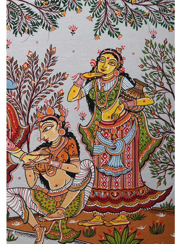 Dancing Radha-Krishna with Gopis Pattachitra Painting on Canvas · view 4