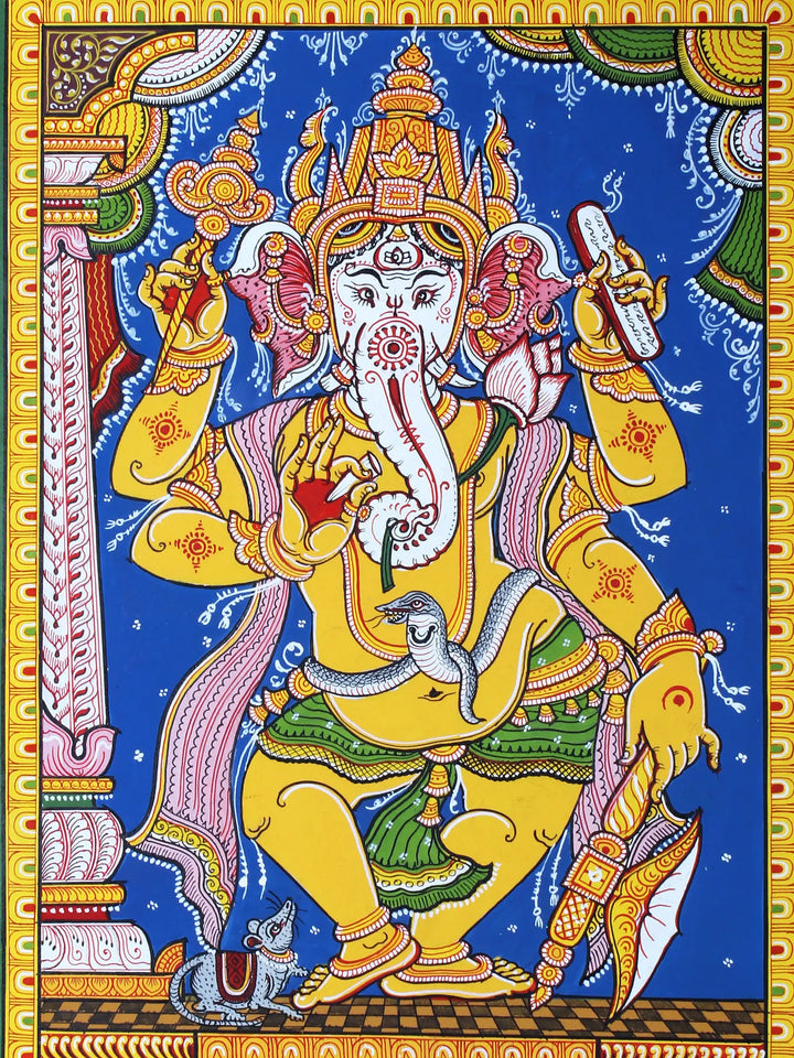 Lord Dancing Ganesha Pattachitra Painting on Cloth by Rabi Behera · view 2