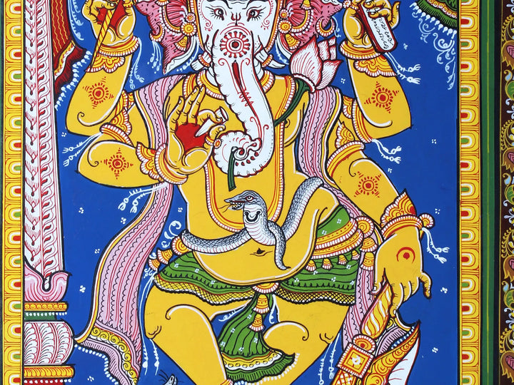 Lord Dancing Ganesha Pattachitra Painting on Cloth by Rabi Behera · view 4