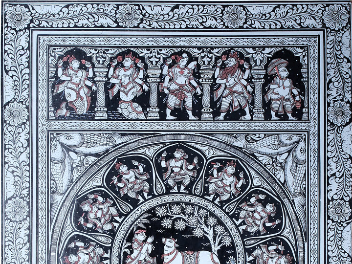 Cow Doing Abhisheka of Shiva Linga Pattachitra Painting on Cloth by Rabi Behera · view 3