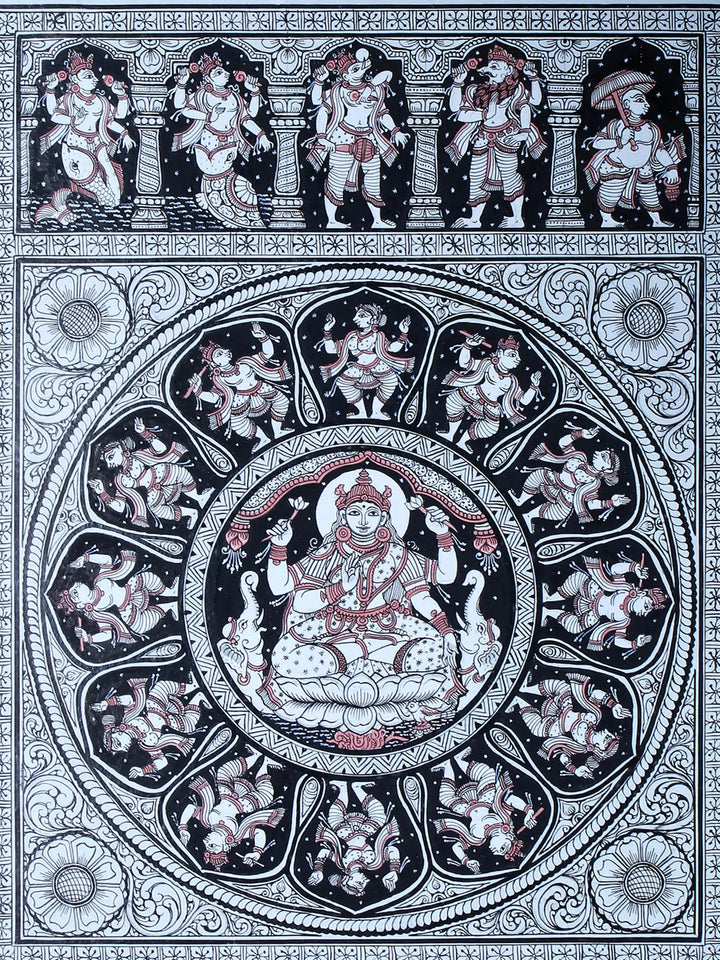 Goddess Lakshmi with Ten Incarnations of Lord Vishnu (Dashavatara) Pattachitra Painting on Cloth by Rabi Behera · view 2