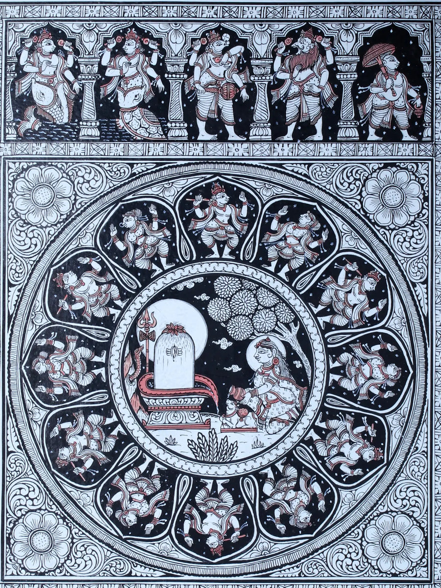 Devi Parvati Worship of Shiva Linga with Lord Vishnu Dashavatara Pattachitra Painting on Cloth by Rabi Behera
