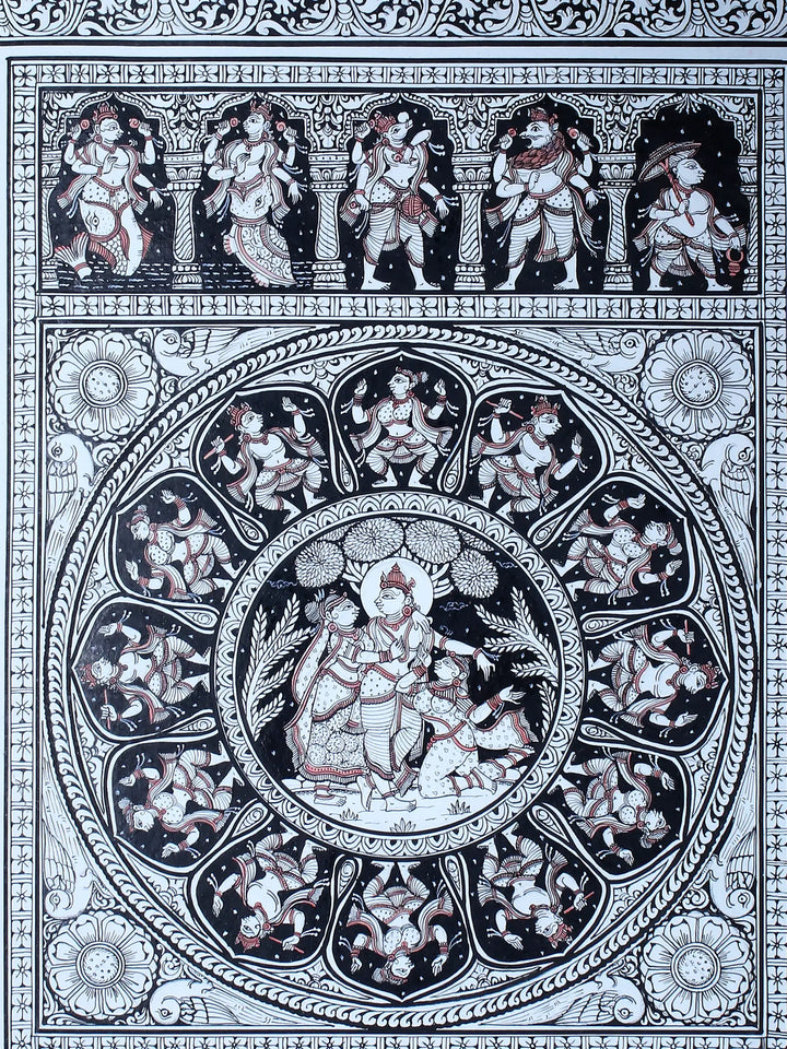 Krishna with Satyabhama and Rukmani Pattachitra Painting on Cloth by Rabi Behera · view 2