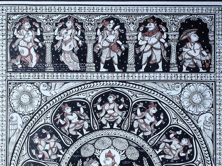 Krishna with Satyabhama and Rukmani Pattachitra Painting on Cloth by Rabi Behera · view 3