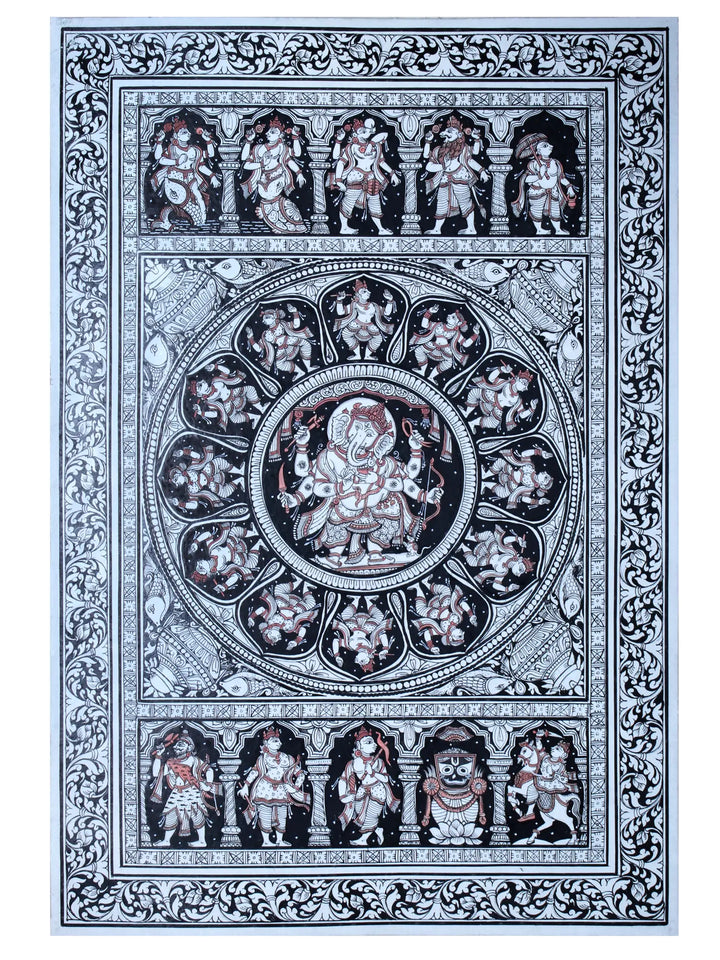 Lord Ganesha with Ten Incarnations of Lord Vishnu (Dashavatara) Pattachitra Painting on Cloth by Rabi Behera · view 1