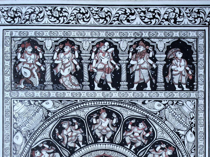 Lord Ganesha with Ten Incarnations of Lord Vishnu (Dashavatara) Pattachitra Painting on Cloth by Rabi Behera · view 3