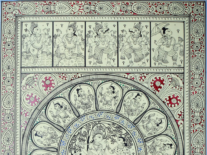 Radha Krishna at Center with Dashavatara of Lord Vishnu Pattachitra Painting on Cloth by Rabi Behera · view 3