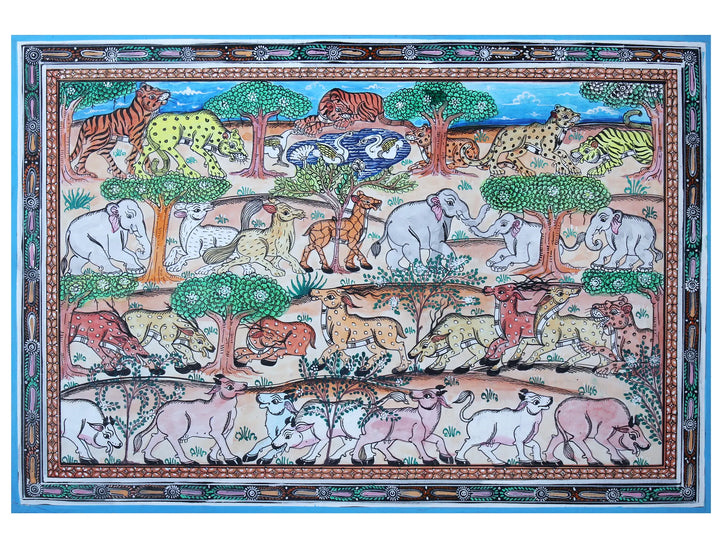 Wild Life in Natural Habitat Pattachitra Painting on Cloth by Rabi Behera · view 1
