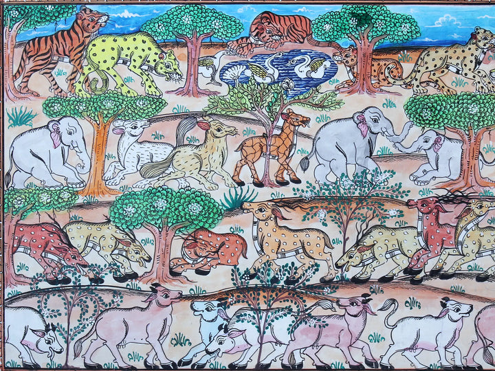 Wild Life in Natural Habitat Pattachitra Painting on Cloth by Rabi Behera · view 2