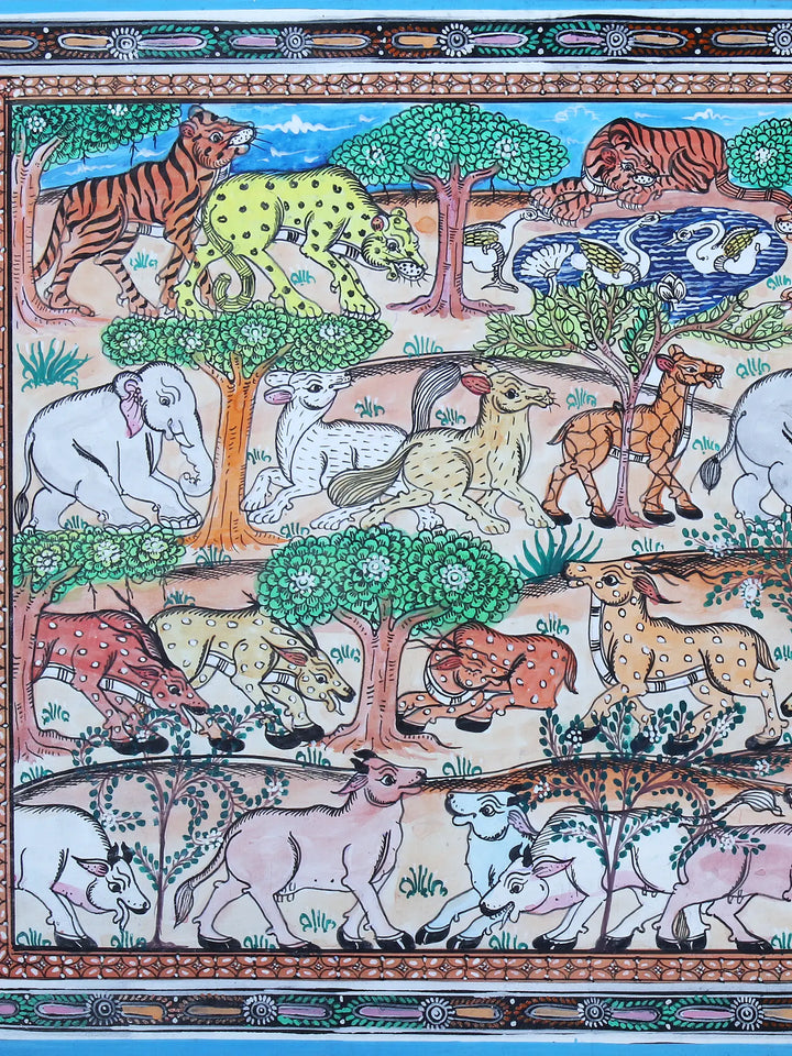 Wild Life in Natural Habitat Pattachitra Painting on Cloth by Rabi Behera · view 3