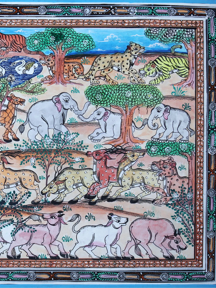 Wild Life in Natural Habitat Pattachitra Painting on Cloth by Rabi Behera · view 4