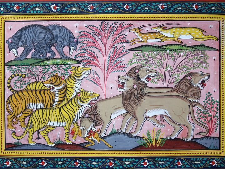 Beasts and Deers Pattachitra Painting on Cloth by Rabi Behera · view 2
