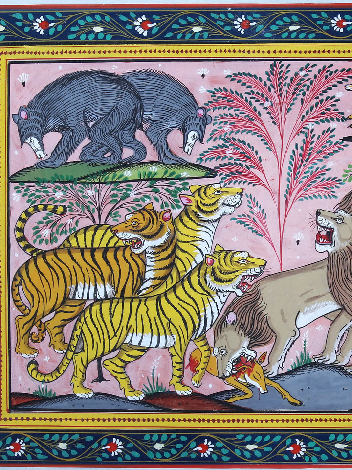 Beasts and Deers Pattachitra Painting on Cloth by Rabi Behera · view 3