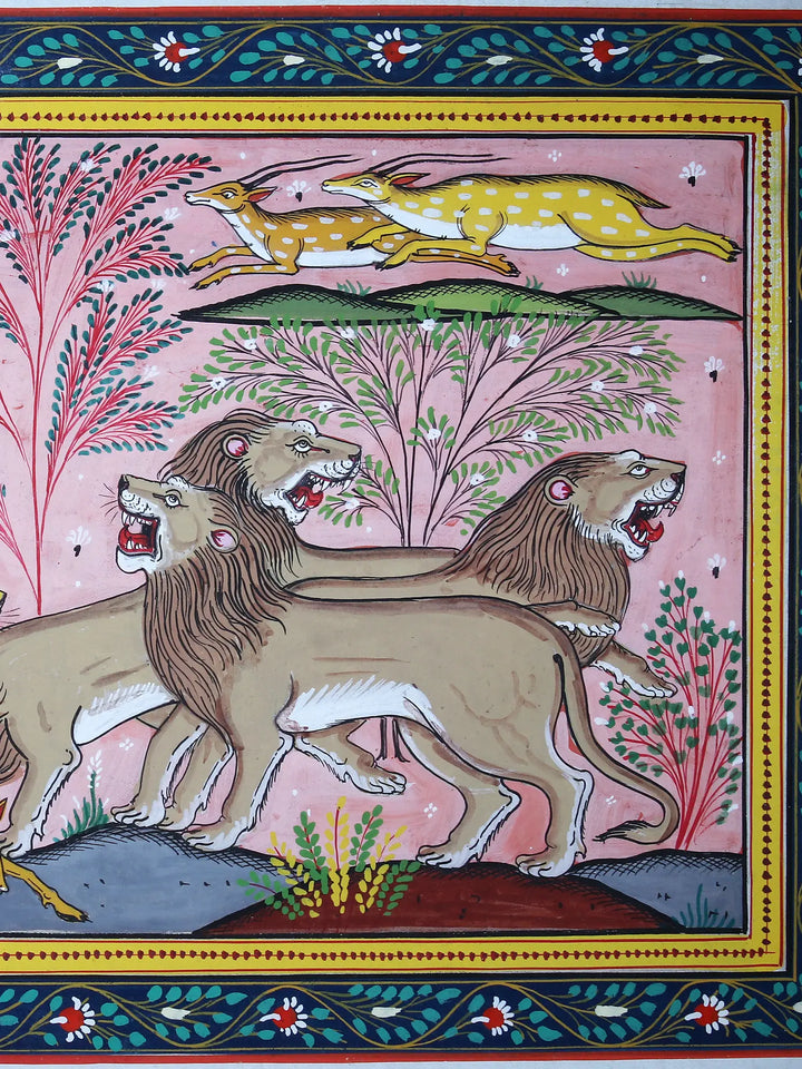 Beasts and Deers Pattachitra Painting on Cloth by Rabi Behera · view 4