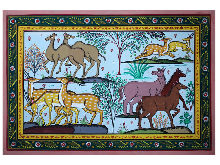 Wildlife Habitat Pattachitra Painting on Cloth · view 1