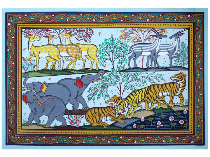 The Wildlife Paata from Odisha Pattachitra Painting on Cloth by Rabi Behera · view 1