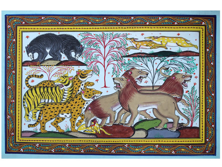 Animals in the Wild Pattachitra Painting on Cloth by Rabi Behera · view 1