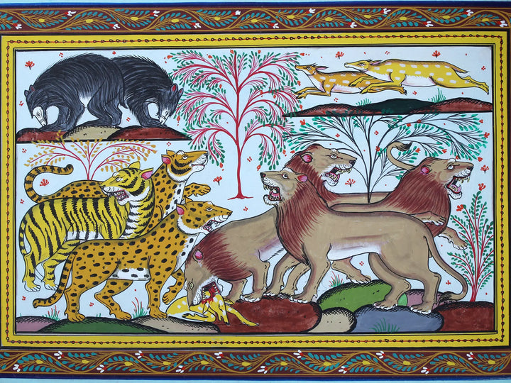 Animals in the Wild Pattachitra Painting on Cloth by Rabi Behera · view 2