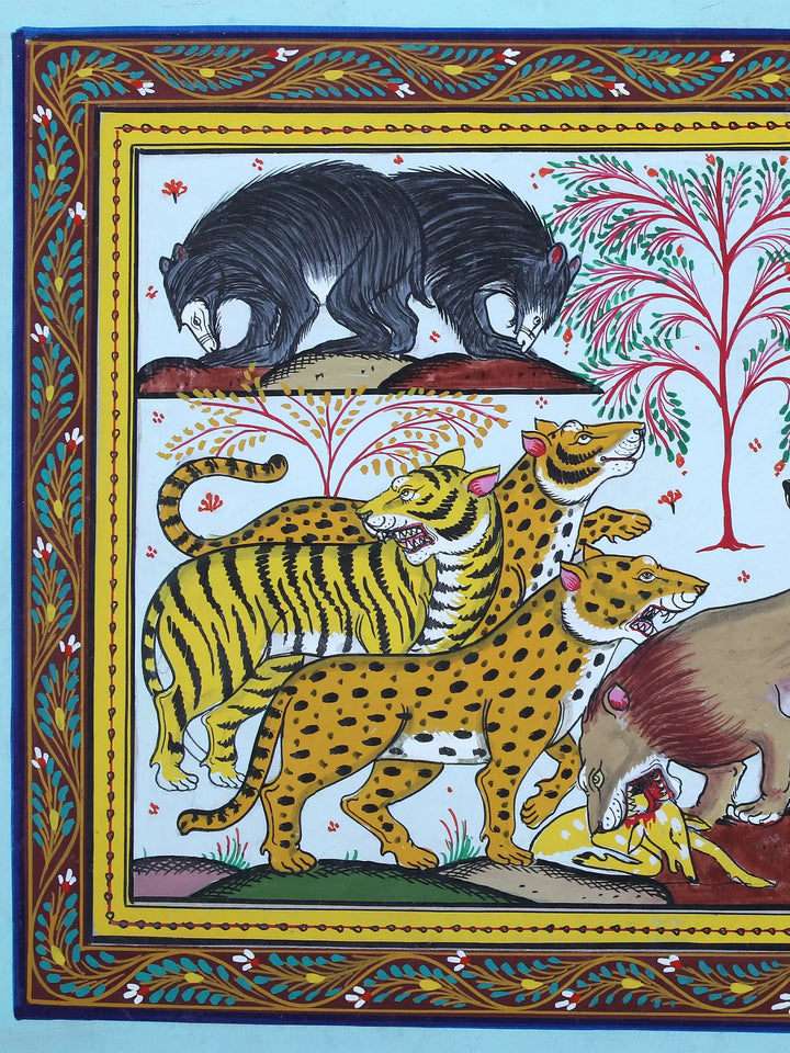 Animals in the Wild Pattachitra Painting on Cloth by Rabi Behera · view 3