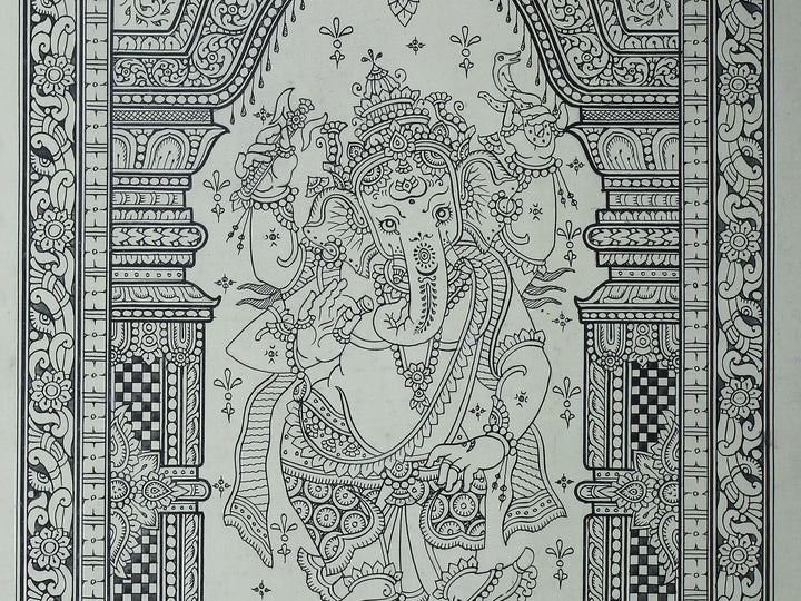 Standing Lord Ganesha Pattachitra Painting on Cloth by Rabi Behera · view 4