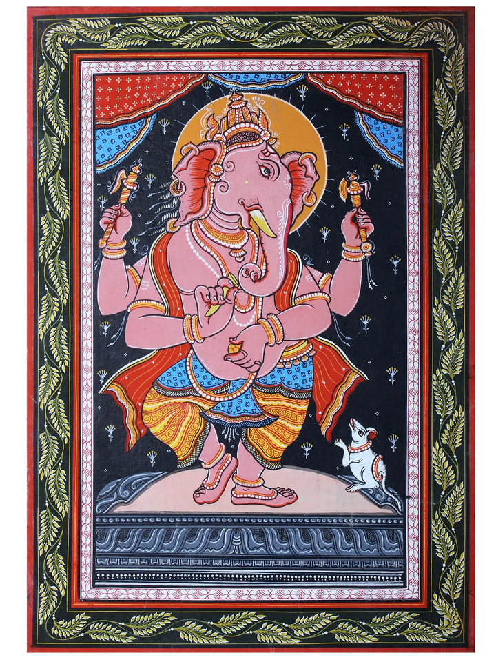 Dancing Lord Ganesha Pattachitra Painting on Cloth by Rabi Behera · view 1