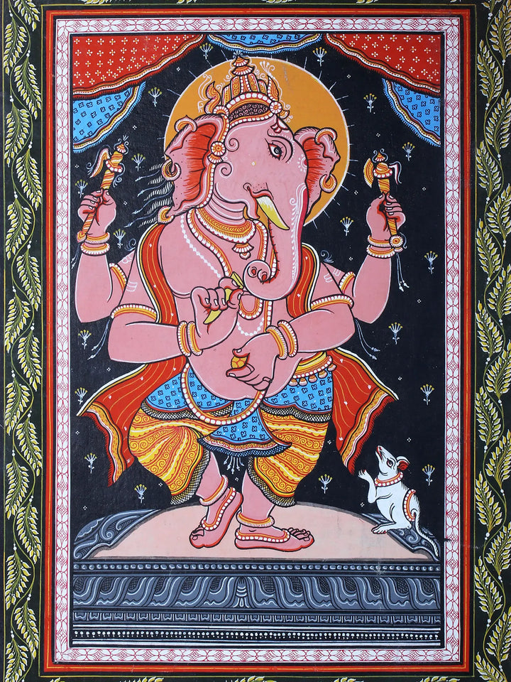 Dancing Lord Ganesha Pattachitra Painting on Cloth by Rabi Behera · view 2