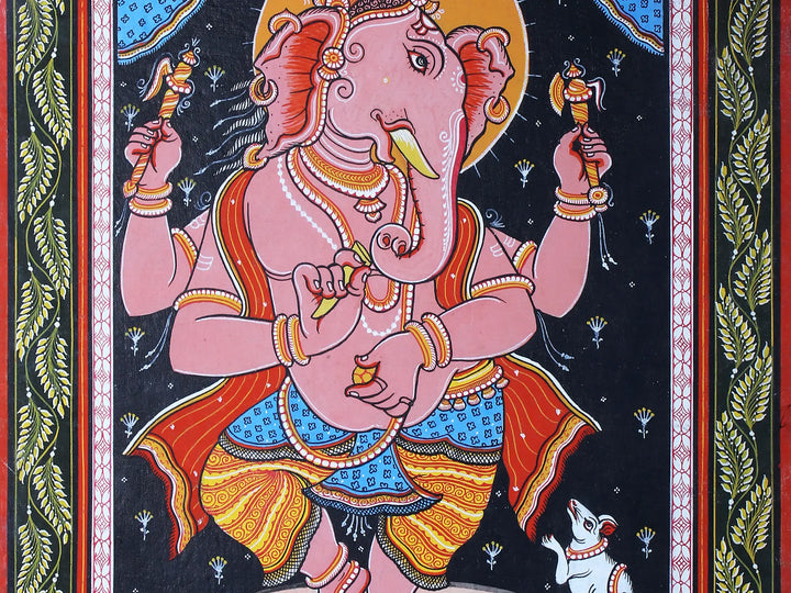 Dancing Lord Ganesha Pattachitra Painting on Cloth by Rabi Behera · view 4