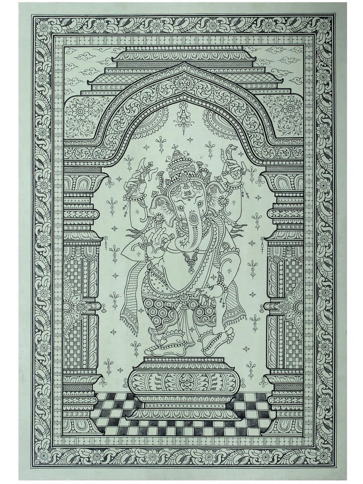 Dancing Lord Ganapati Ji Pattachitra Painting on Cloth by Rabi Behera · view 1