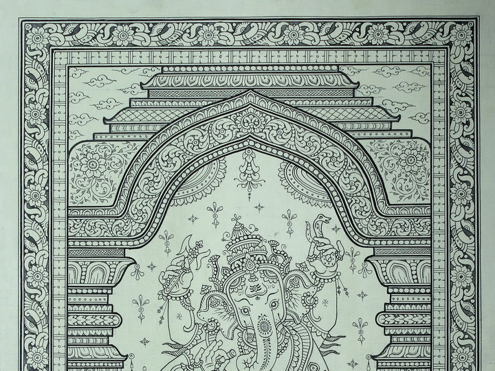 Dancing Lord Ganapati Ji Pattachitra Painting on Cloth by Rabi Behera · view 3