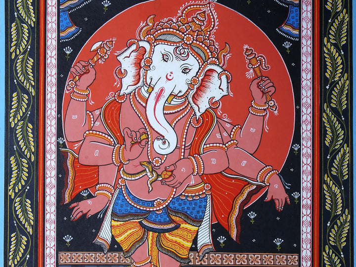 Standing Chaturbhuj Ganesha Pattachitra Painting on Cloth by Rabi Behera · view 4