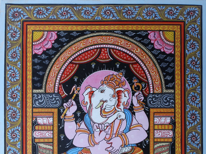 Lord Ganesha and His Rat Pattachitra Painting on Cloth by Rabi Behera · view 3