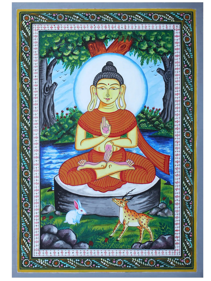 Sitting Gautam Buddha Pattachitra Painting on Cloth by Rabi Behera · view 1
