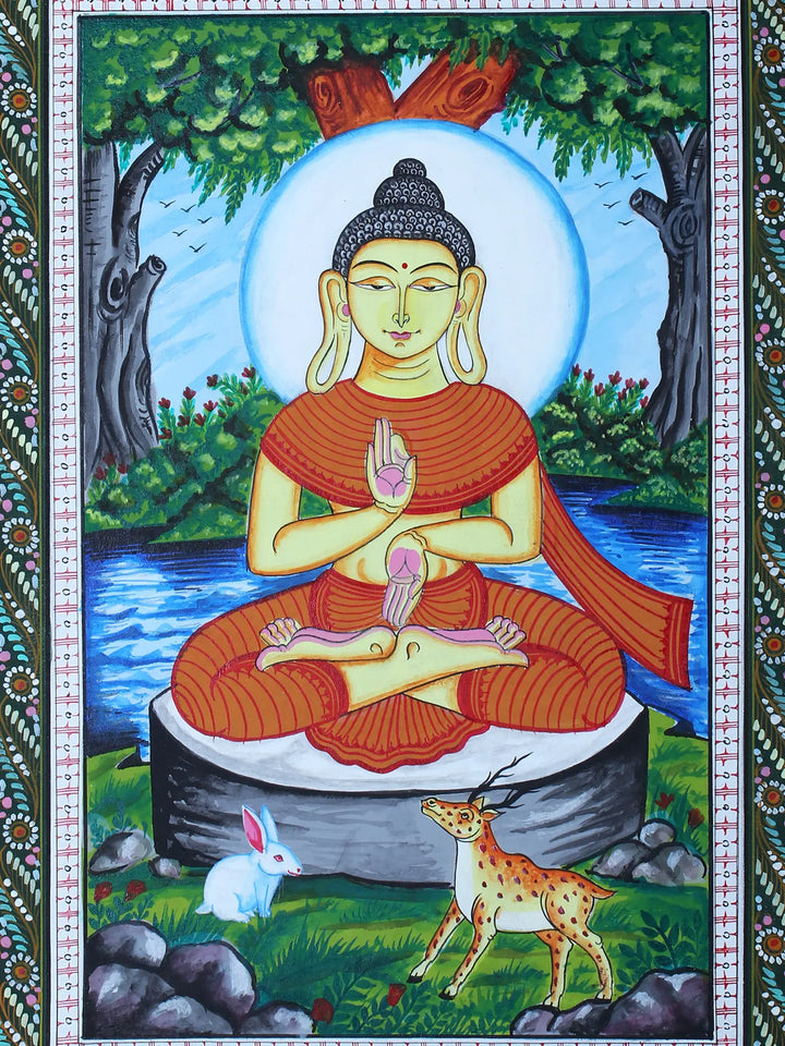 Sitting Gautam Buddha Pattachitra Painting on Cloth by Rabi Behera · view 2