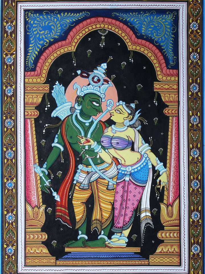 Lord Ram with Devi Sita Pattachitra Painting on Cloth by Rabi Behera · view 2