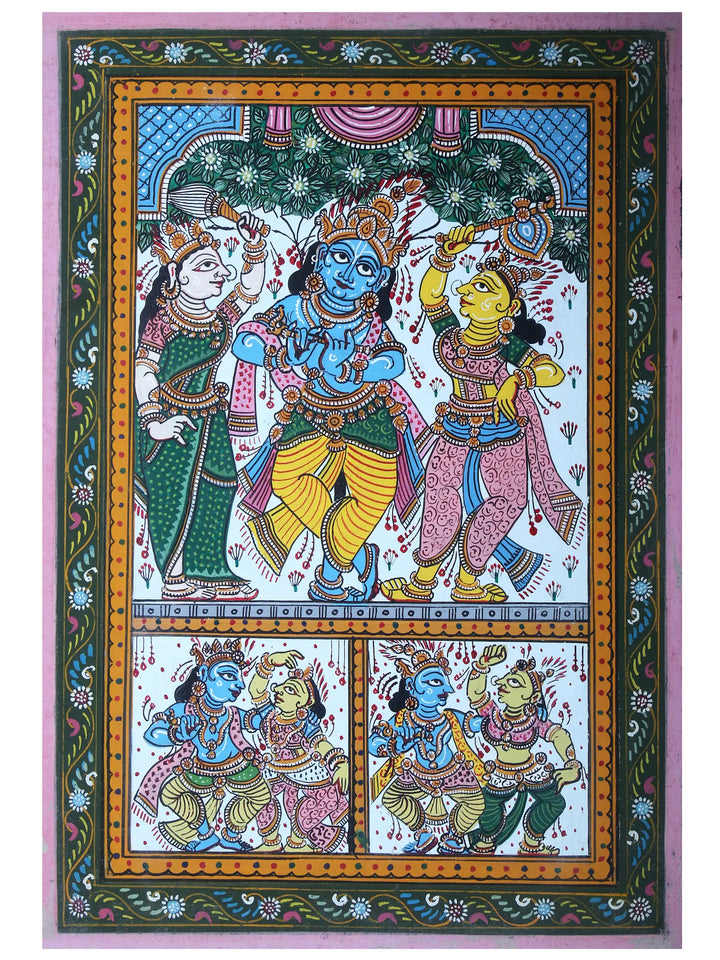 Dancing Lord Krishna Pattachitra Painting on Cloth by Rabi Behera · view 1