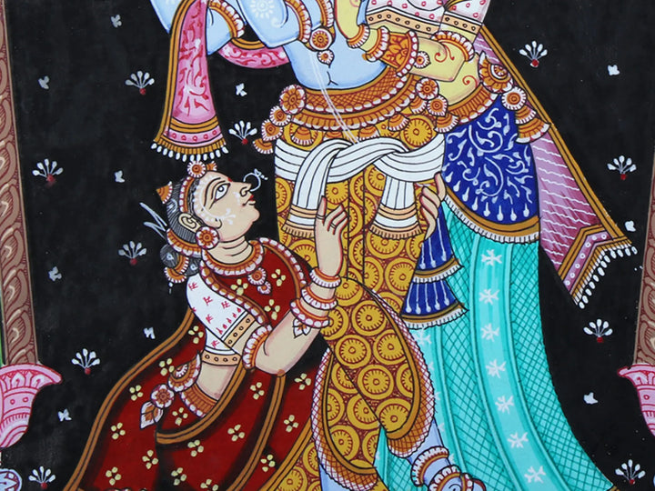 Lord Krishna with Rukmini and Satyabhama Pattachitra Painting on Cloth by Rabi Behera · view 4