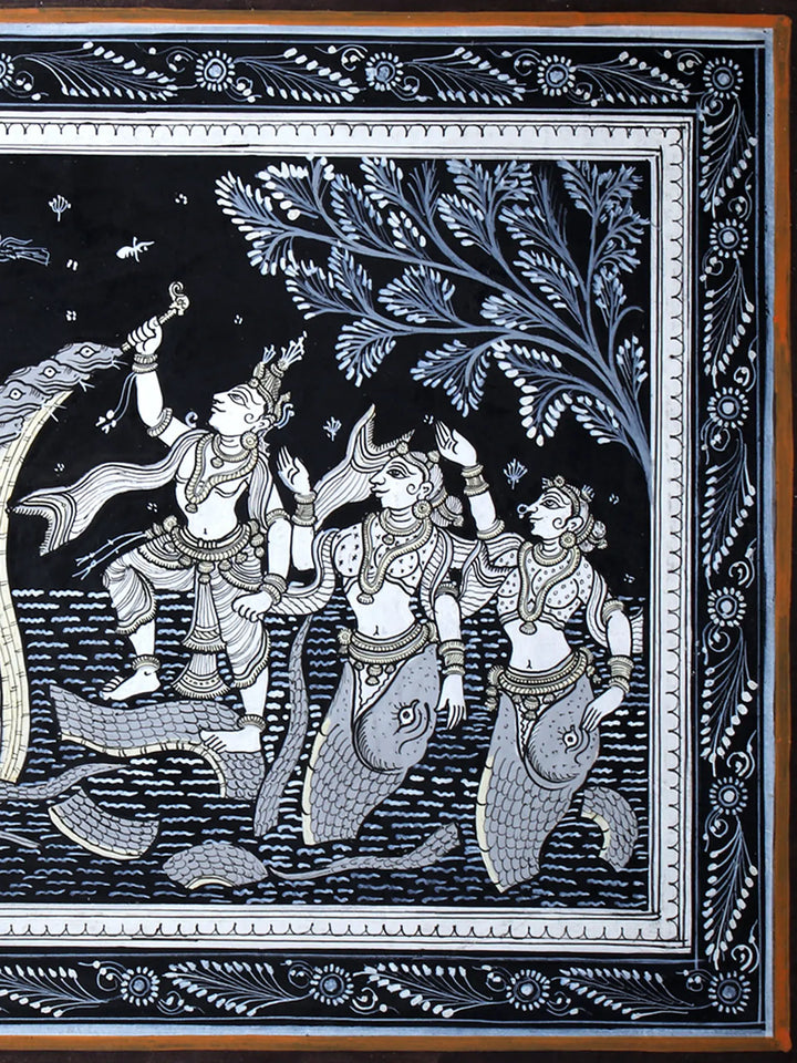 Krishna Subduing Kaliya and Being Worshipped Pattachitra Painting on Cloth by Rabi Behera · view 3
