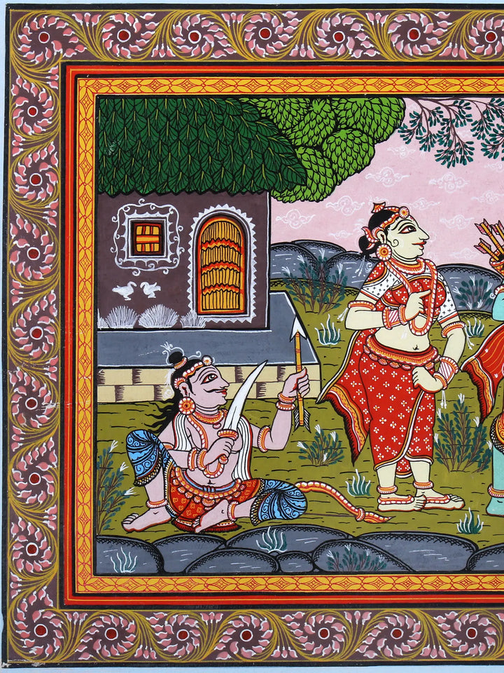 Goddess Sita Requesting Lord Rama to Catch Golden Deer Pattachitra Painting on Cloth by Rabi Behera · view 2