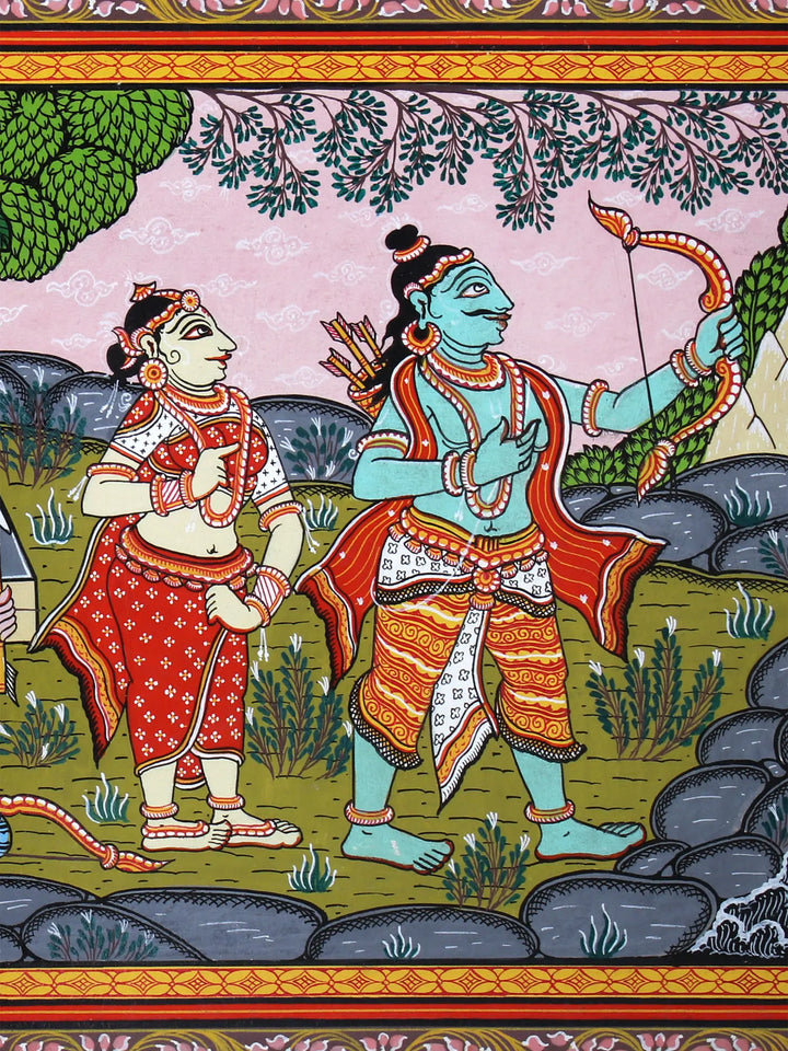 Goddess Sita Requesting Lord Rama to Catch Golden Deer Pattachitra Painting on Cloth by Rabi Behera · view 3