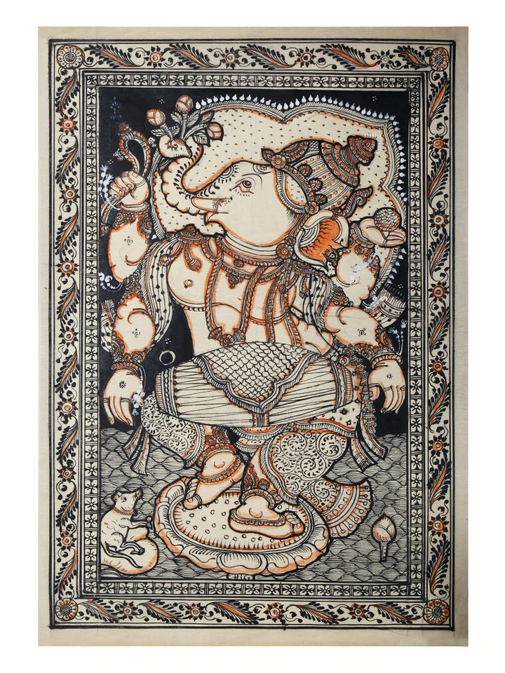 Dancing Ganesha Playing Drum Pattachitra Painting on Cloth by Rabi Behera · view 1