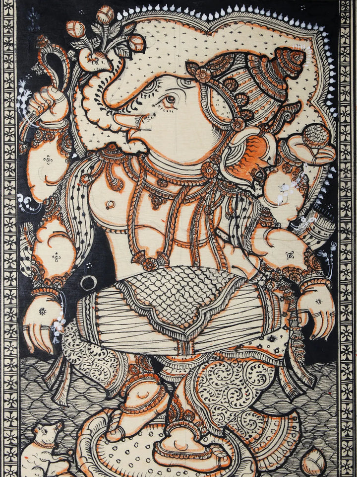 Dancing Ganesha Playing Drum Pattachitra Painting on Cloth by Rabi Behera · view 2