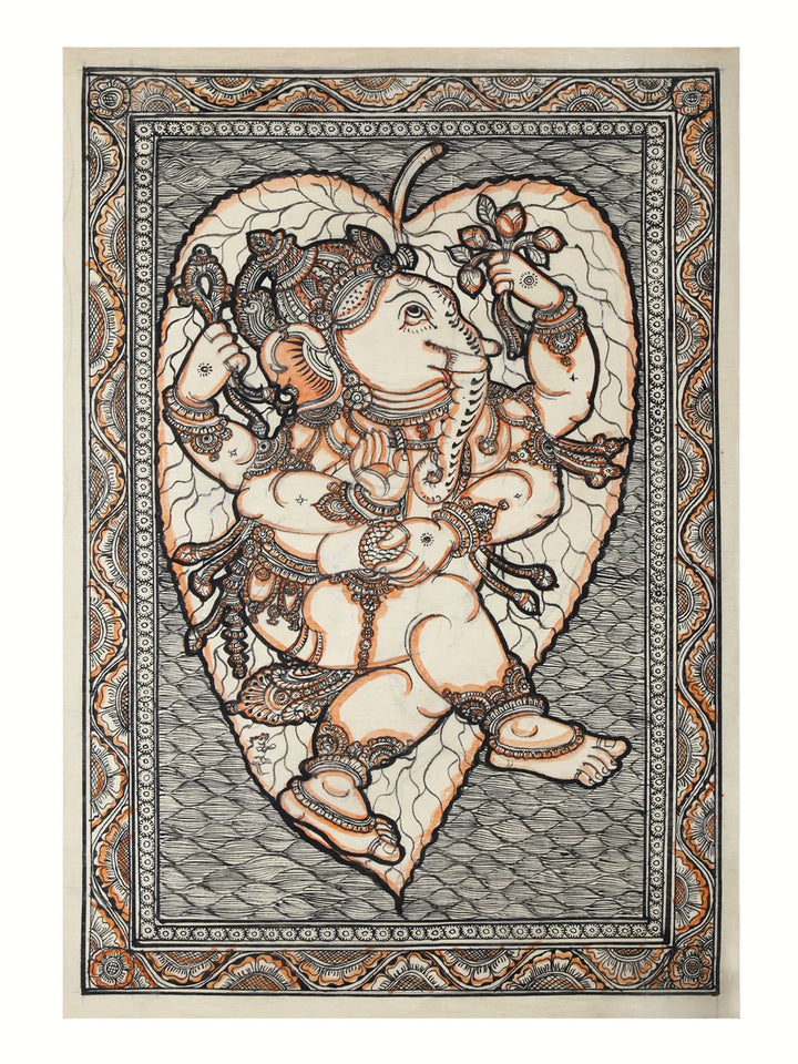 Dancing Ganesha on Peepal Leaf Pattachitra Painting on Cloth by Rabi Behera · view 1